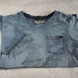 *COPY* Triple Five Soul Boys Medium Blue Palm Leaf Print S/S T-Shirt Top